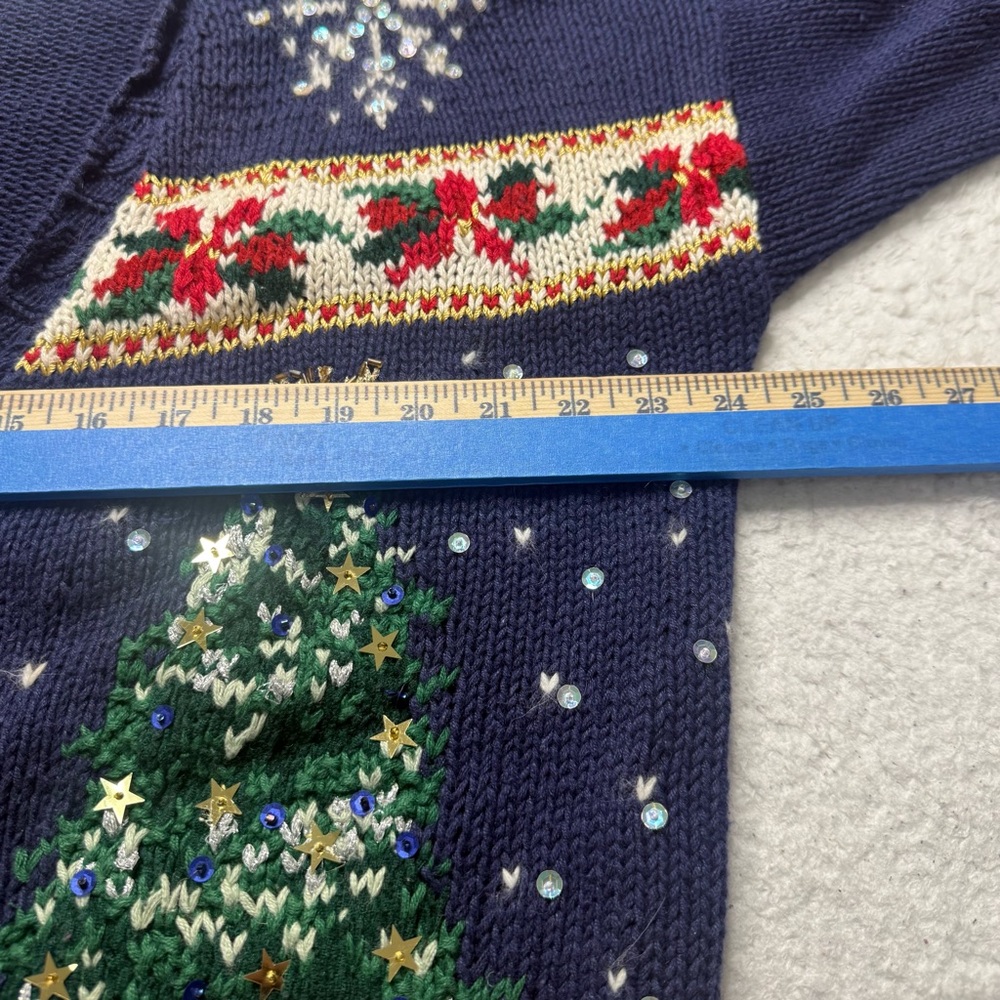 Vintage Casual Corner Blue  Holiday Christmas‎ Cardigan Sweater Large Knit - Picture 16 of 16
